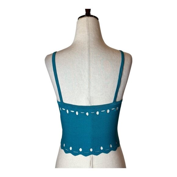 Sandro Tank Top Small Teal Blue Fine Knit Cut Out Detail Scalloped Hem Cami Top - Picture 5 of 12